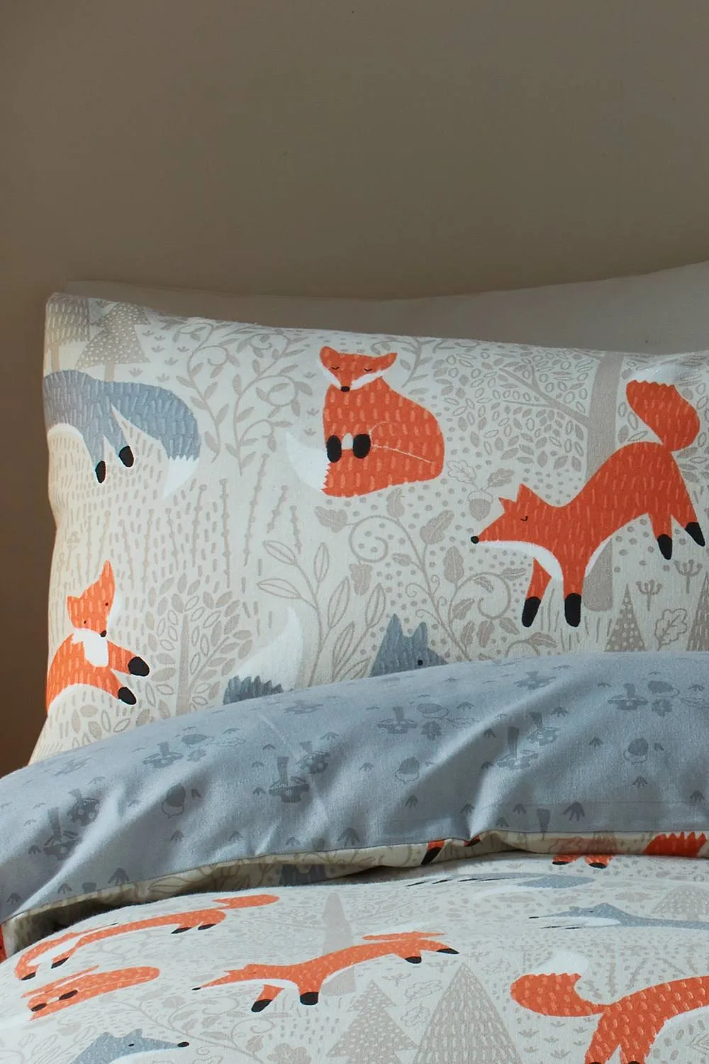 Fusion 'Foraging Fox' Brushed Duvet Cover Set in Natural 2