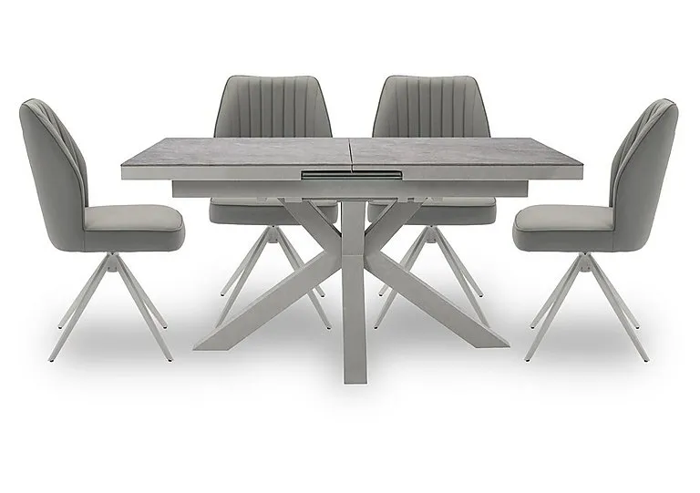 Fumo Pop Up Extending Dining Table and 4 Faux Leather Swivel Chairs - 140-cm