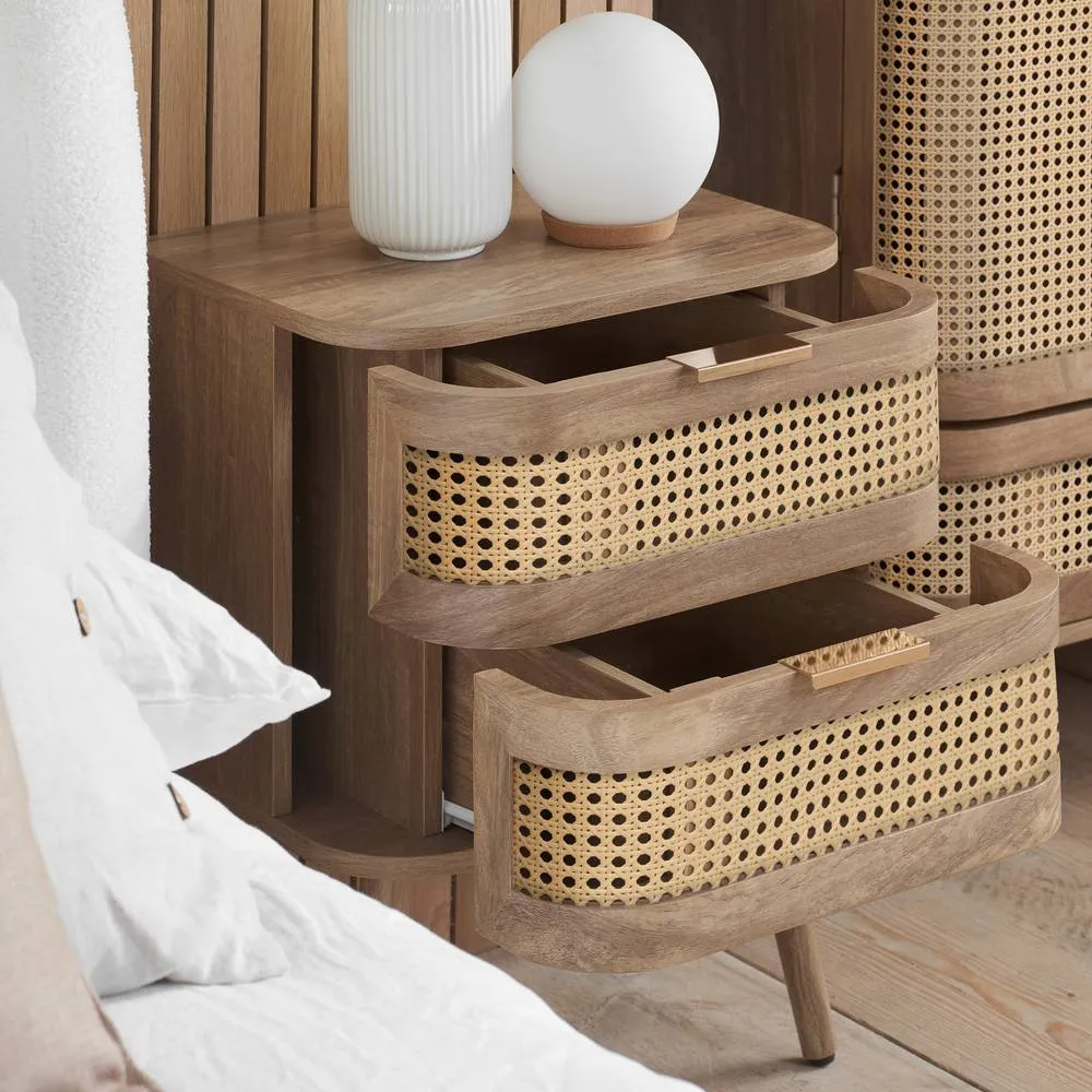 Birlea Rattan Bedside Cabinet 2 Drawer Sark Nightstand Side Table in Beige 3