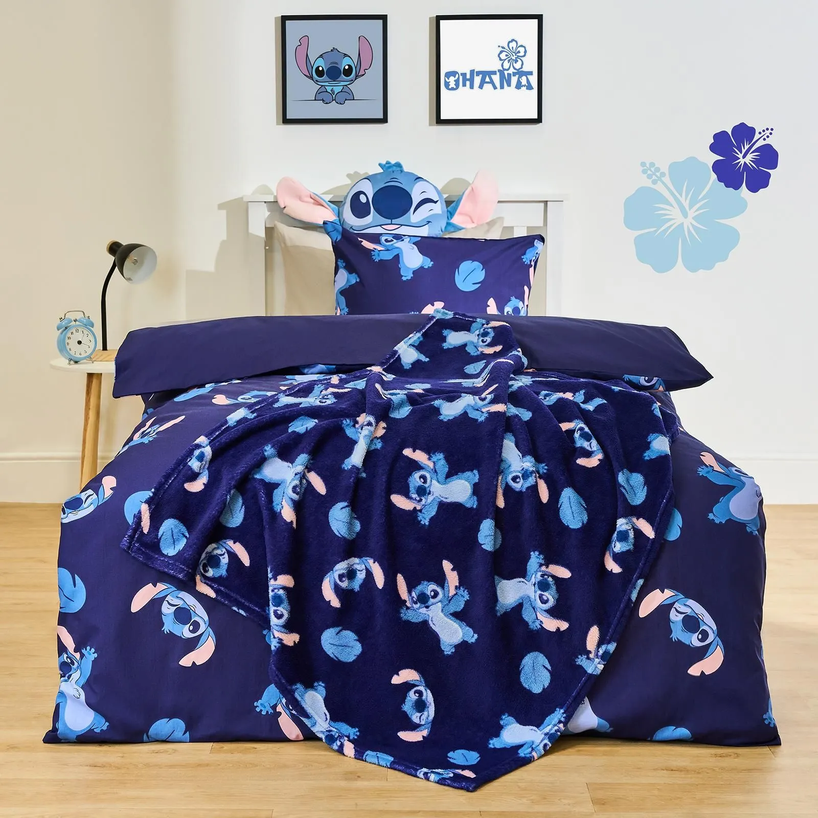 OHS Stitch Cotton Blend Bedding Set Duvet Cover with Pillowcase in Blue
