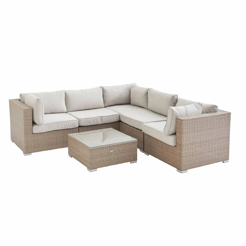 sweeek 5-seater polyrattan corner garden sofa set in Beige 2