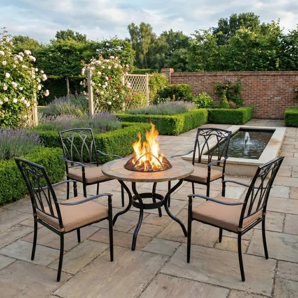 Bayfield Firepit 89cm Table with 4 Ascot Chairs Set