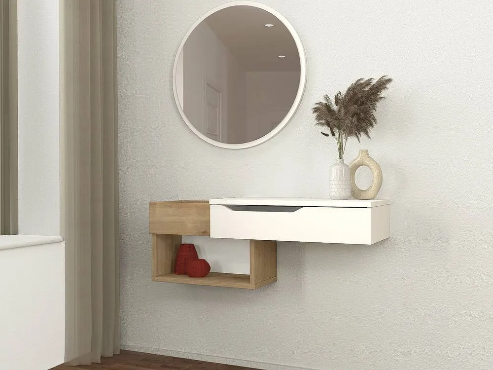 Vente-unique Wall-Mounted Console Table With 1 Drawer & 2 Niches - Natural and in Light Oak 3