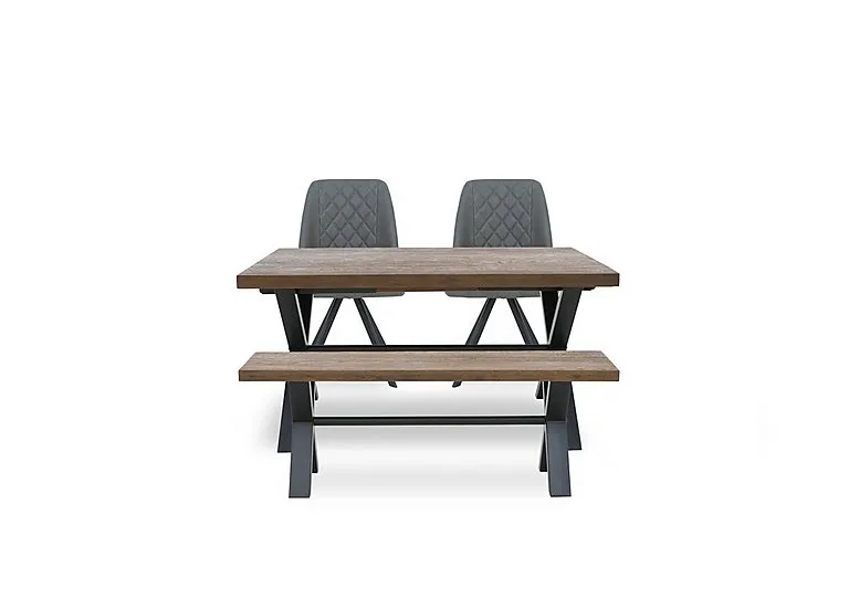 Jupiter Small Dining Table with X Shaped Legs, Bench and 2 Swivel Chairs - Grey