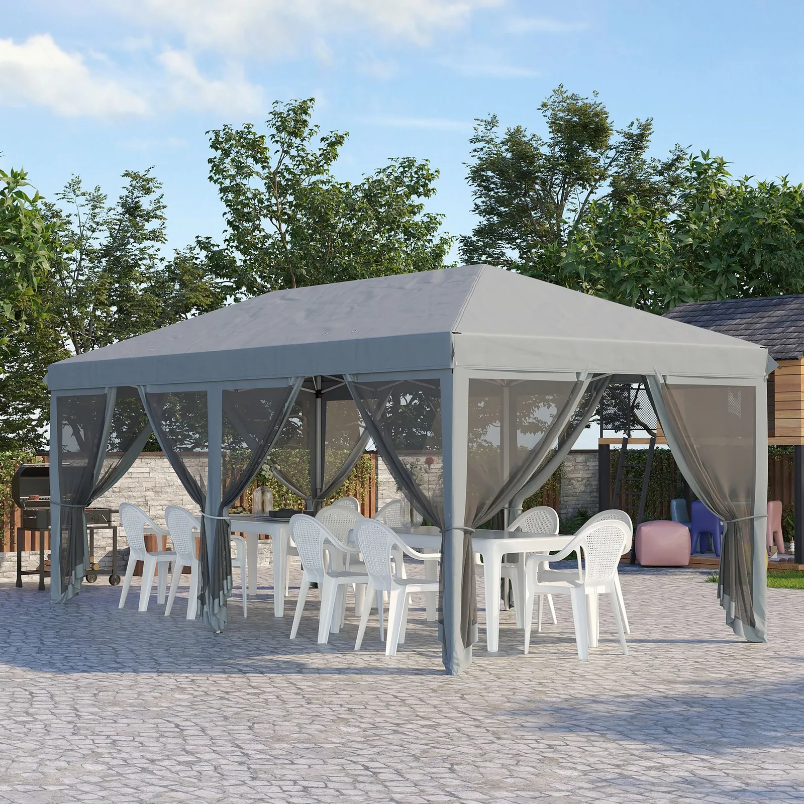 OUTSUNNY 6 x 3m Pop Up Party Tent Canopy with 6 Removable Sidewalls in Grey