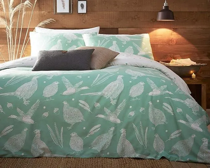 Creative Cloth Moorland birds King Size Duvet Reversible Set Green