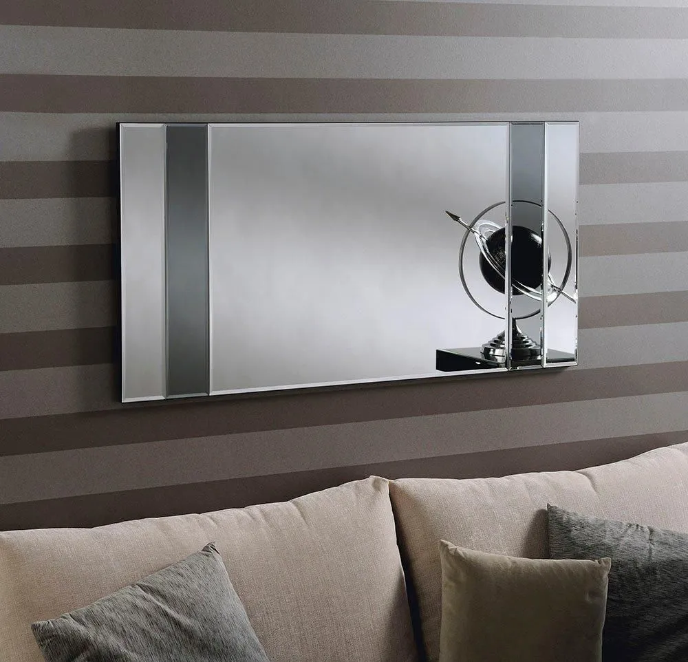 Yearn Mirrors Grey Tinted Bevelled Panelled Mirror 122x61cm in Black