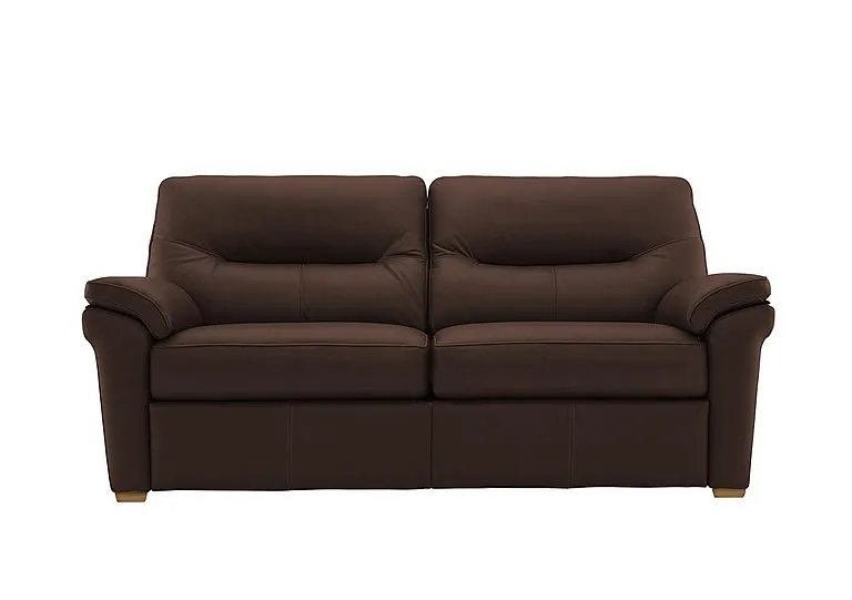 Seattle 3 Seater Leather Sofa with Wooden Feet - Capri Oak