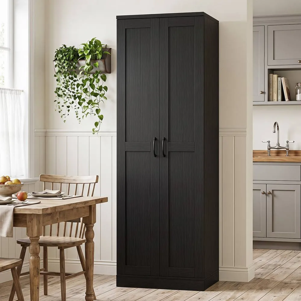 Costway Tall Storage Cabinet Utility Cupboard Organizer with Doors in Black 4