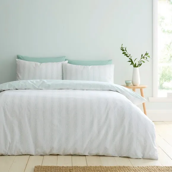 Leaf Stripe Polycotton Duvet Cover & Pillowcase Set 1