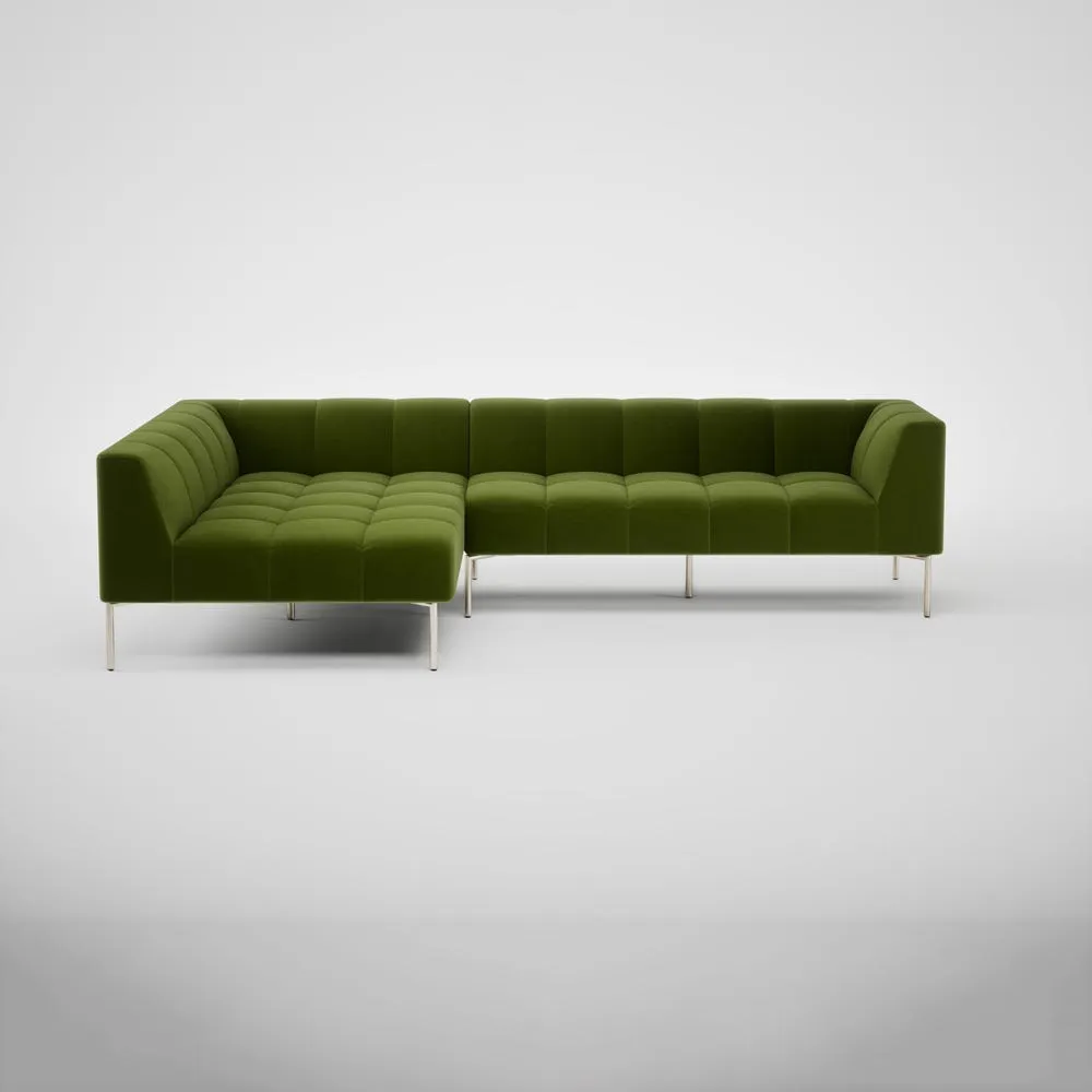 Heal's Quadro Left Hand Facing Chaise Sofa Nobilis Velvet Leaf Stainless Steel Feet 2