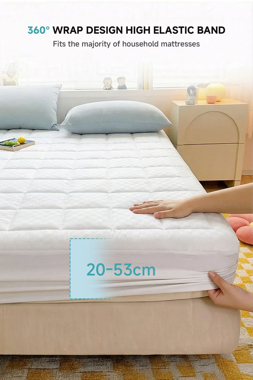 Living and Home Durable&Soft Checkerboard Fitted Mattress Protector in White