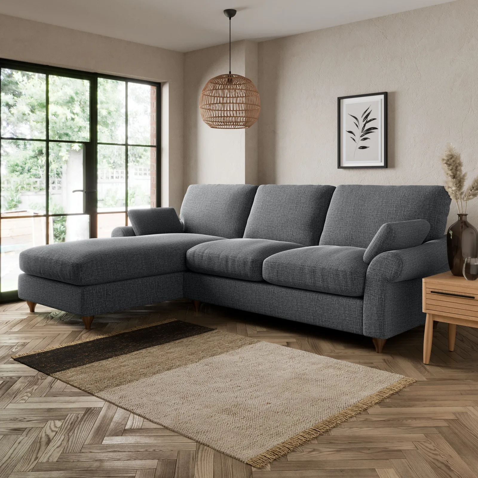 Salisbury Slub Cotton Blend Left Hand Corner Sofa Slub Cotton Black