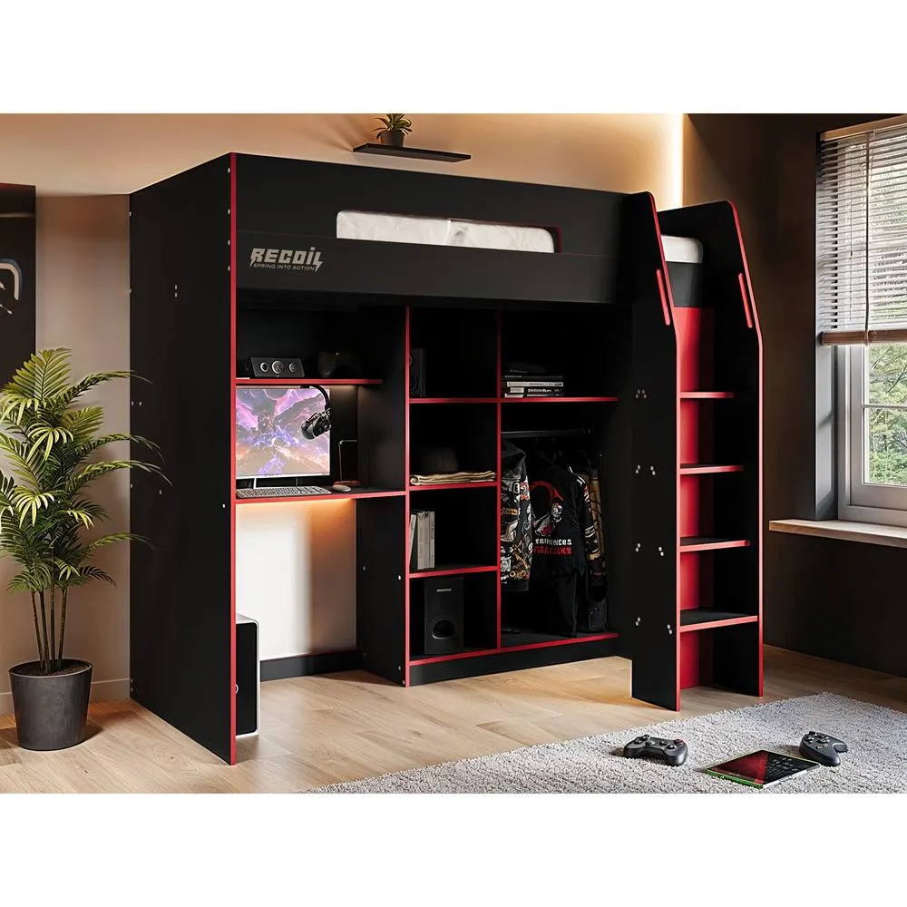Flair Summit Gaming High Sleeper with Wardrobe Black 1