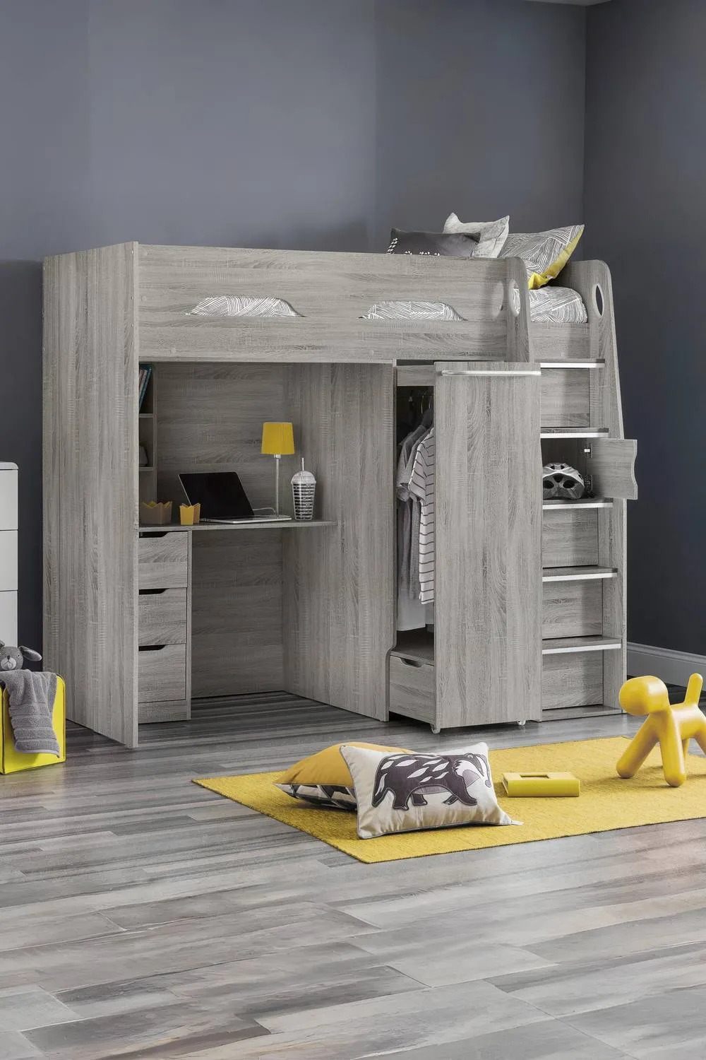 Julian Bowen Pegasus Highsleeper Loft Bed with Desk in Grey