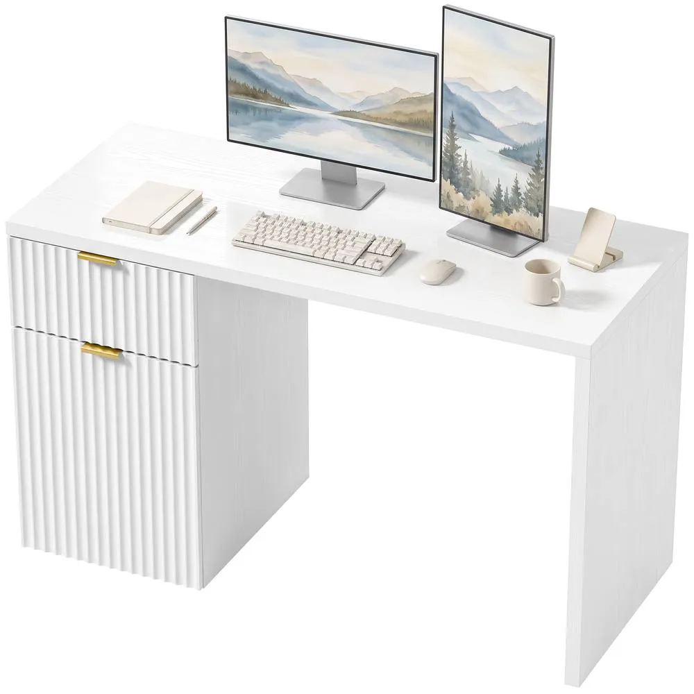 HOMCOM Computer Desk with Drawer, Reversible Office Des, White