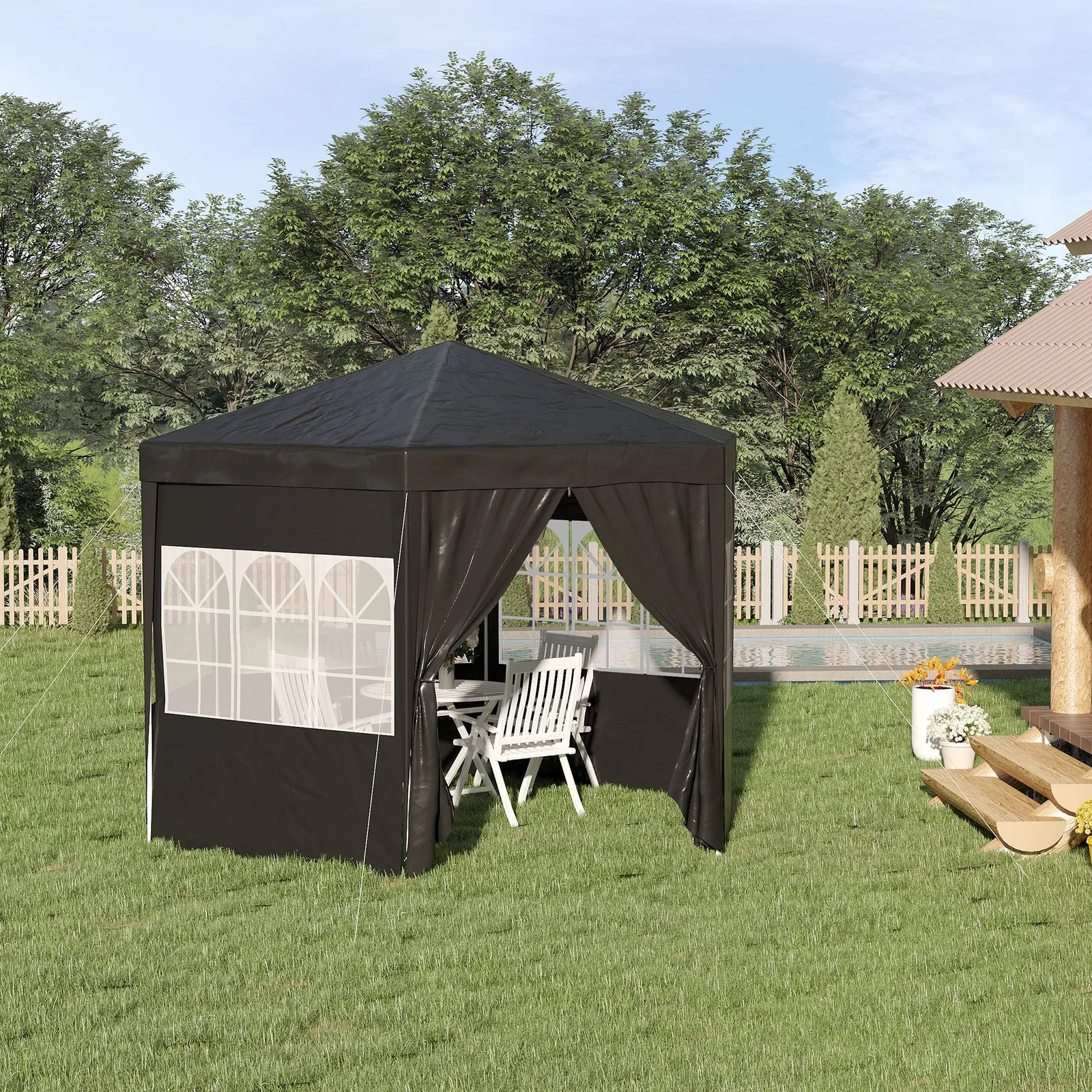 OUTSUNNY 3.9m Outdoor Gazebo Canopy Party Tent with 6 Removable Side Walls in Black