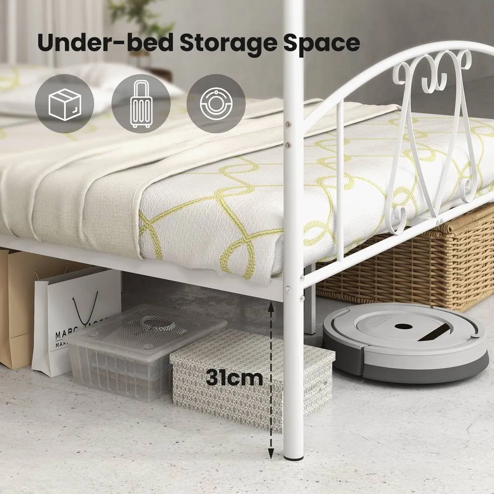 Costway Double Canopy Bed Frame Metal Platform Bed Base w/Headboard Footboard in White 6