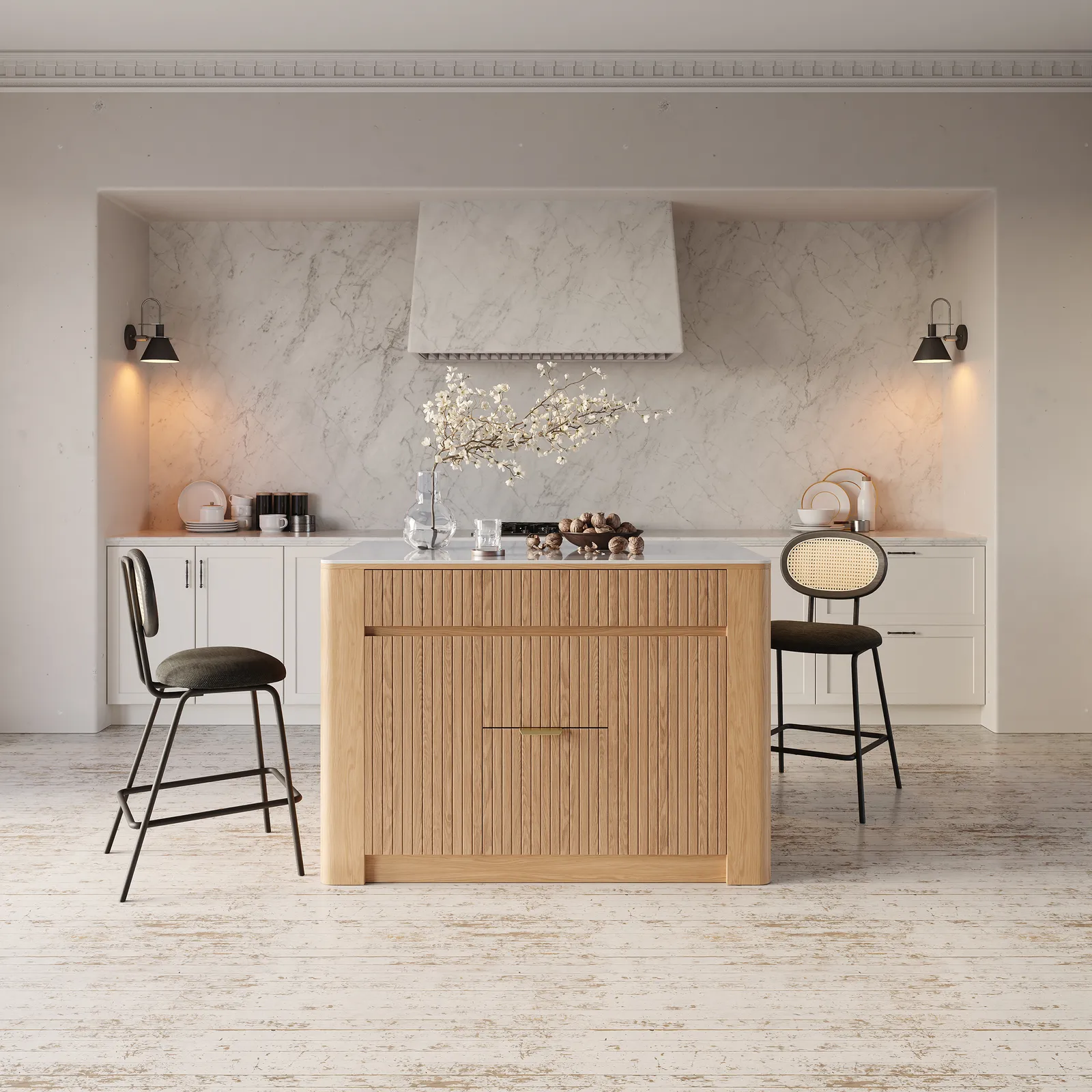 130 cm Kitchen Island Sintered Stone Top with Storage Natural Modern