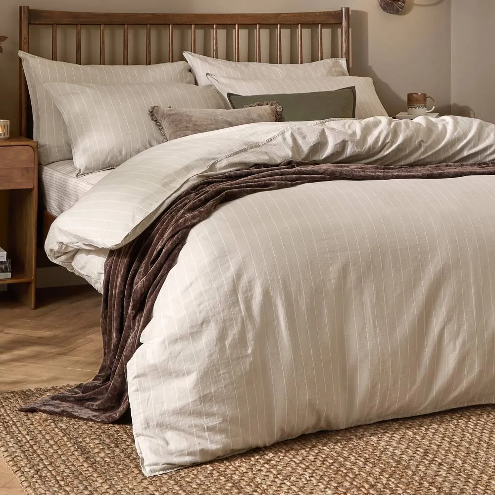 Yard Linear Striped 100% Cotton Duvet Cover Set in Natural 3