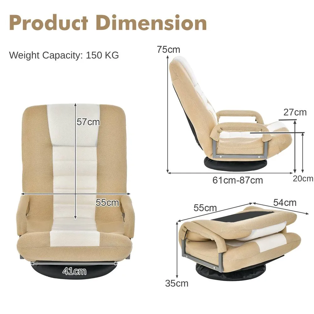 Costway Folding Floor Chair Gaming Chair Adjustable 6-Position Leisure Chair 2