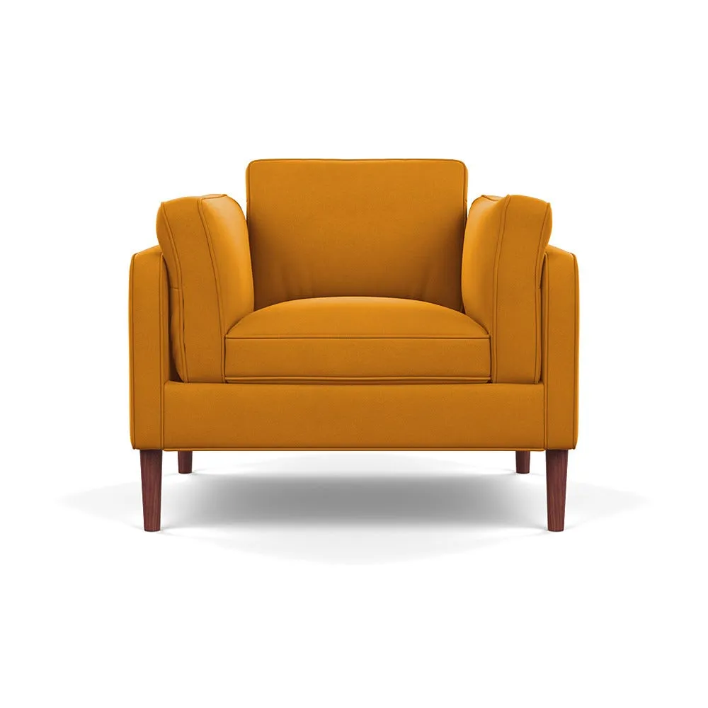 Heal's Sonno Armchair Nobilis Velvet Mustard Walnut Feet