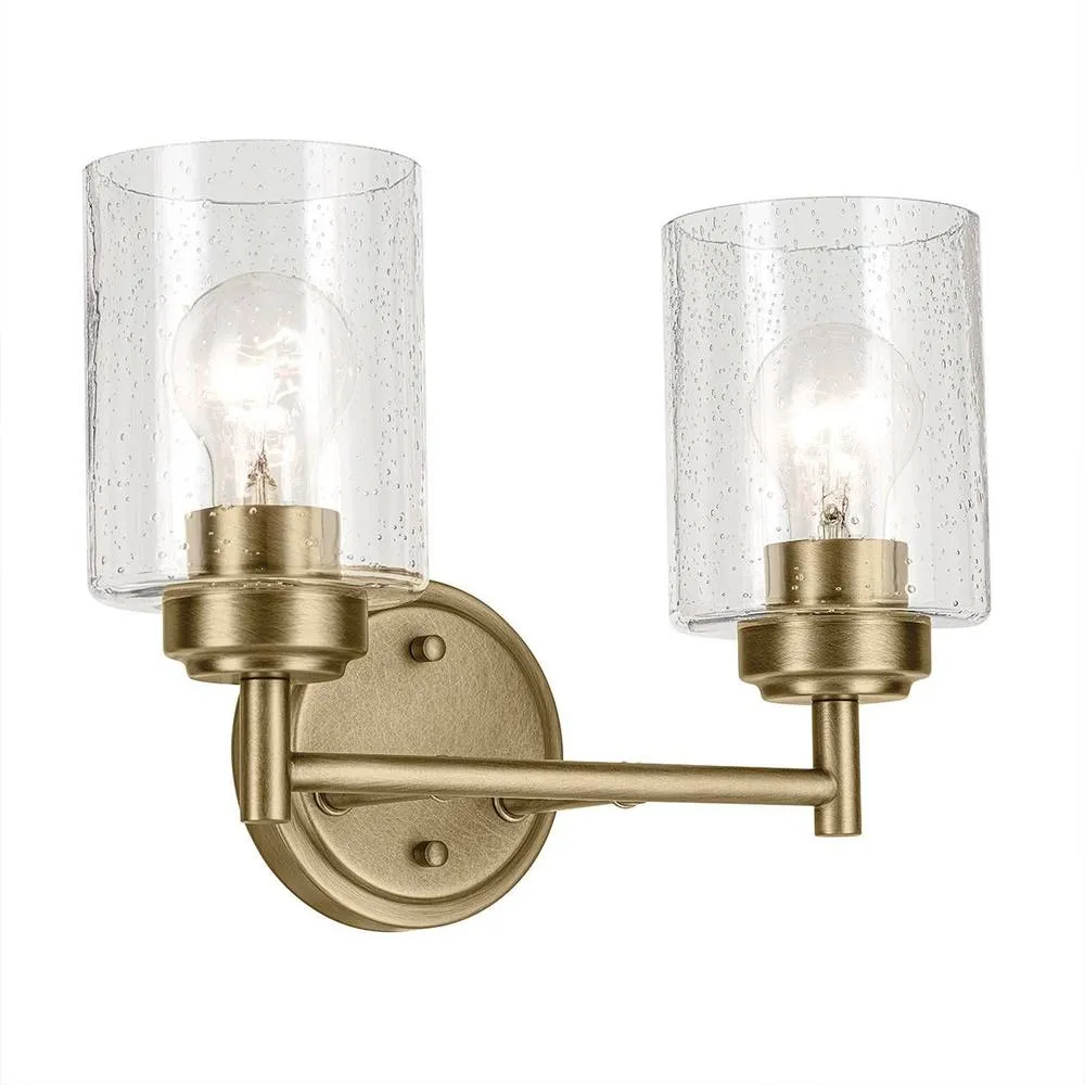 Netlighting Kichler Winslow Wall Lamp Classic Natural Brass Glass Shades 2x E27 in Gold