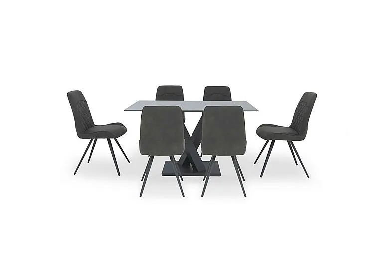 Warrior Grey Compact Fixed Dining Table with 6 Standard Chairs - Grey