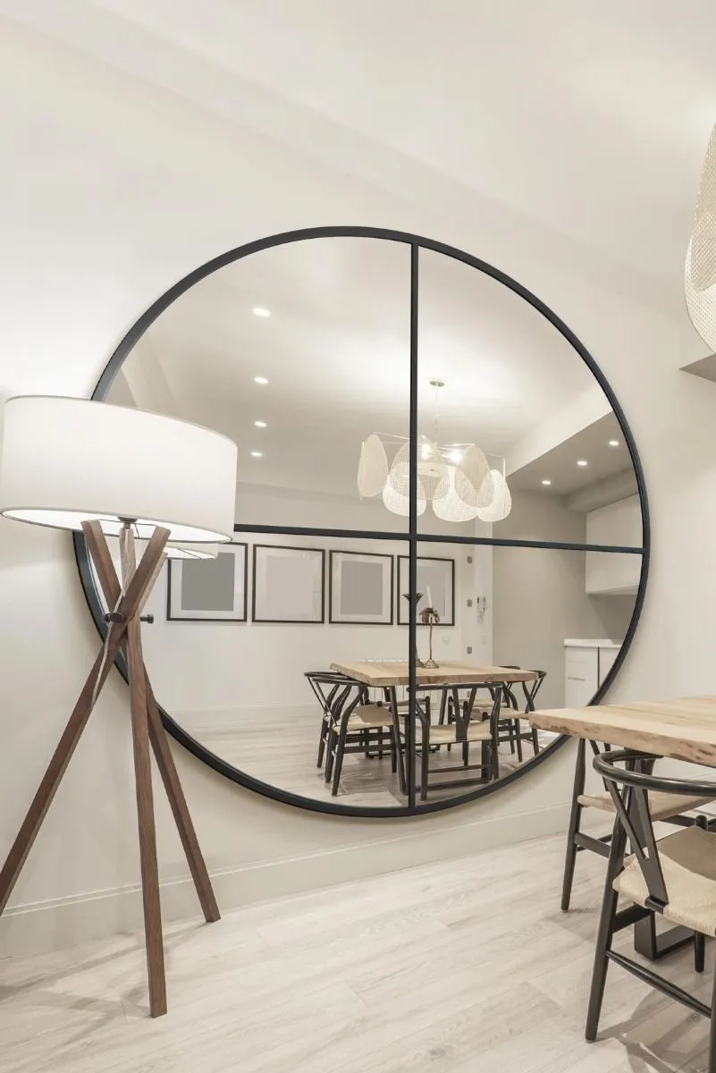 MirrorOutlet Black Large Circular Window Metal Wall & Leaner Mirror (200x200cm) 2