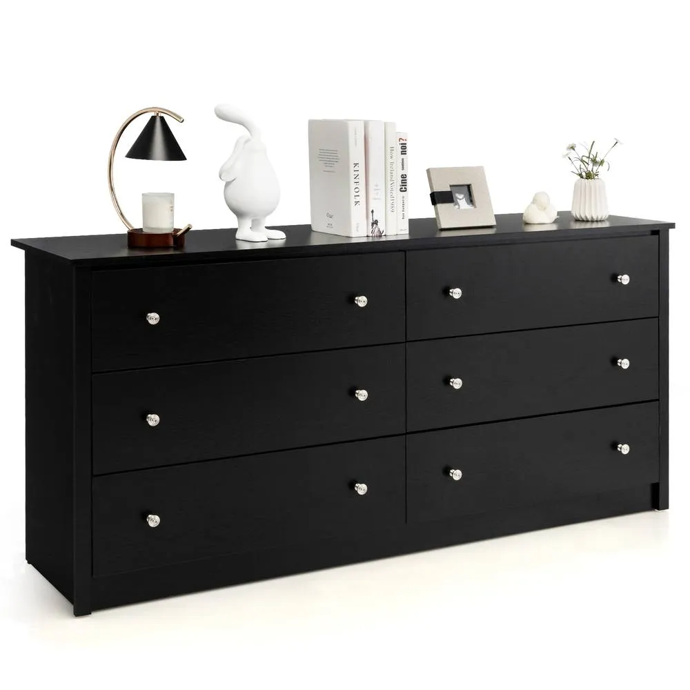 Costway Freestanding Storage Cabinet Modern Floor Cabinet with 6 Drawers in Black