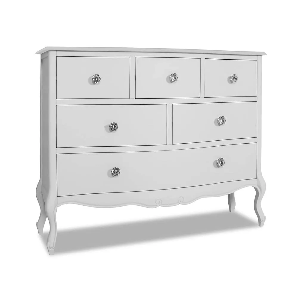 Statement Furniture Juliette Vintage Chic 6 Drawer Chest with Crystal Handles in White 2
