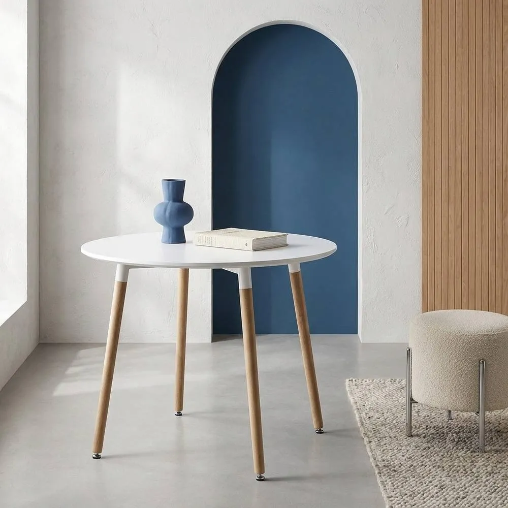 sweeek Scandinavian round dining table wood 2 seats in White