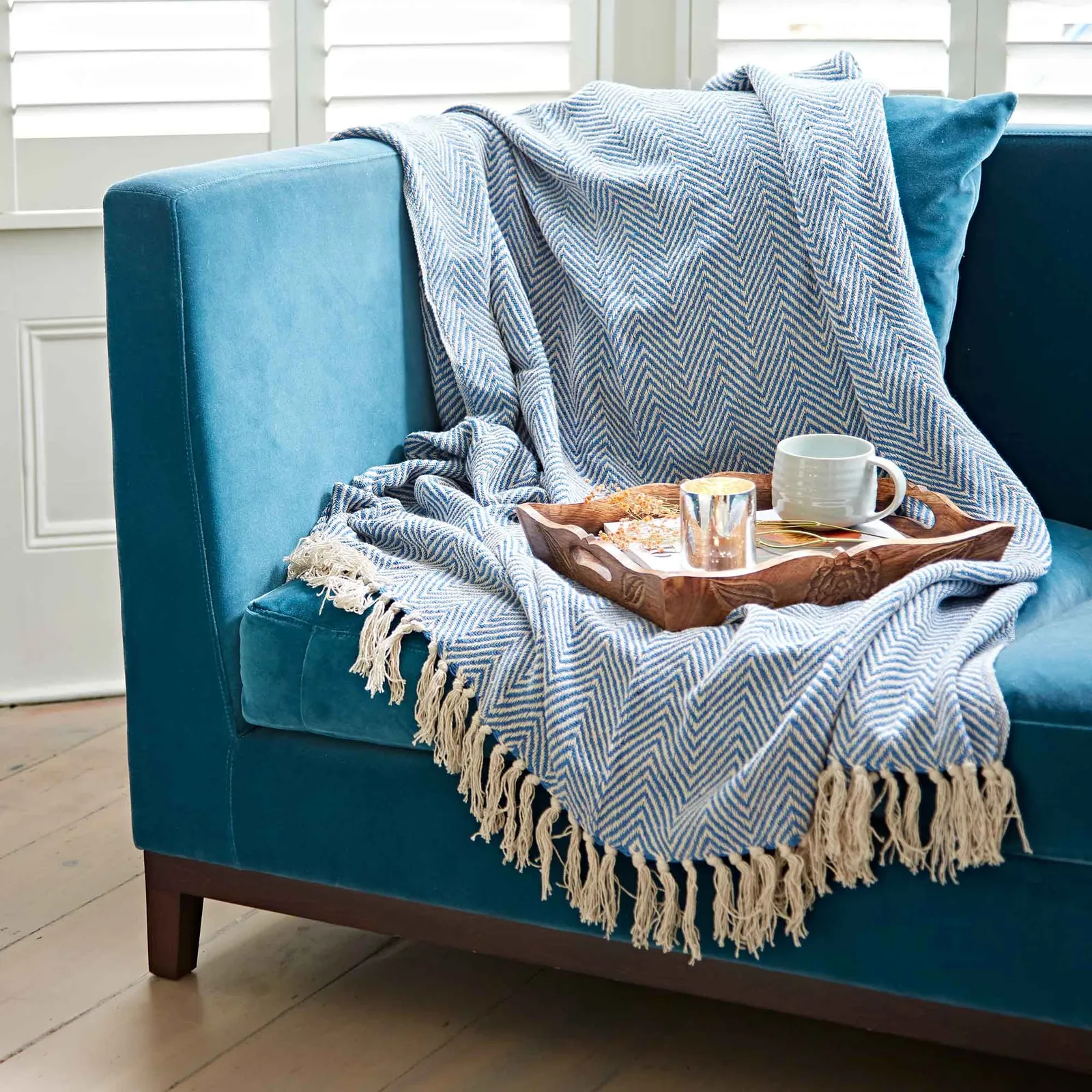 Paper High Chevron Repurposed Cotton Throw in Blue