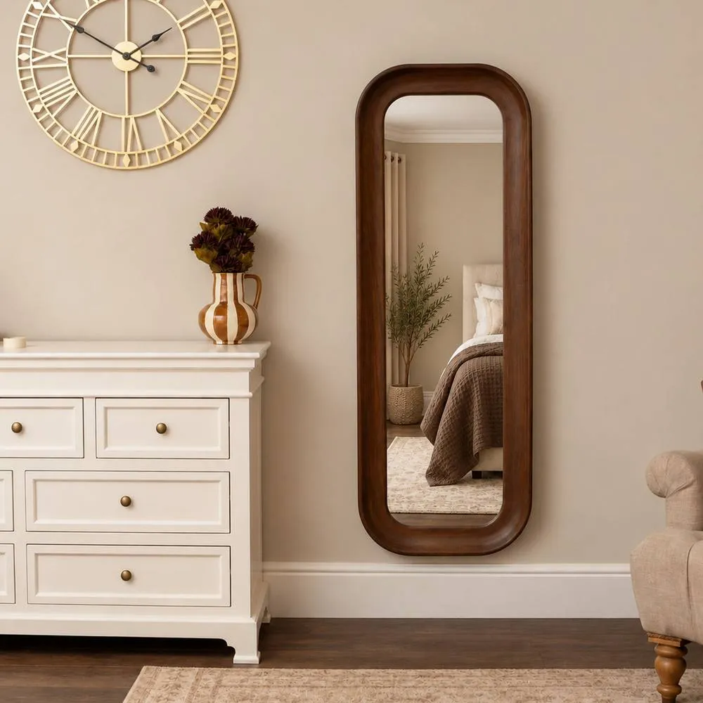 Melody Maison Dark Walnut Wood Rectangular Full Length Wall Mirror - 142cm x 50cm in Brown 6