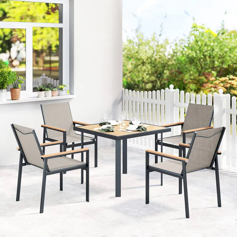 OUTSUNNY 5 Piece Garden Dining Set, Outdoor Table & 4 Chairs in Beige