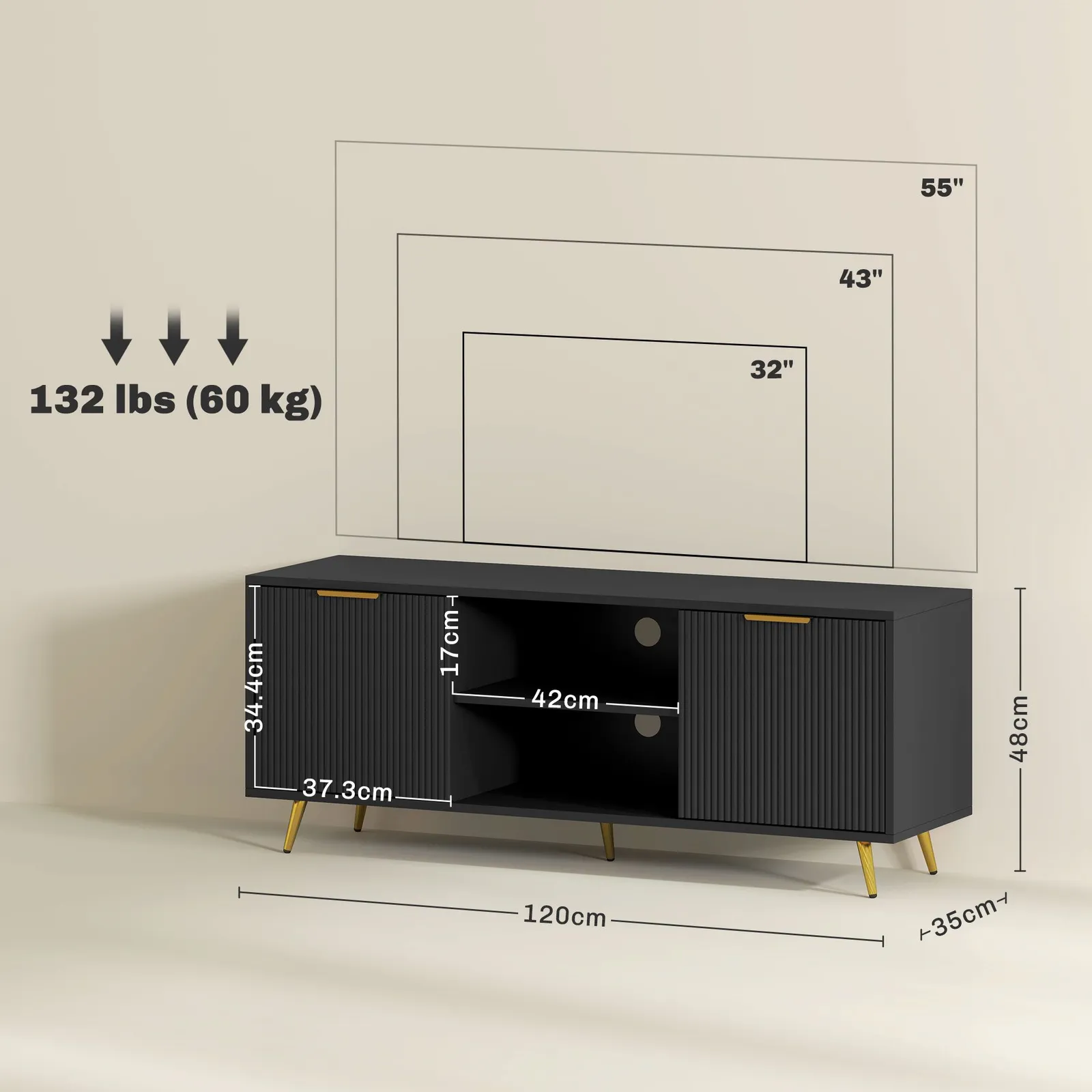 HOMCOM Modern TV Stand Cabinet with Storage for Living Room, Black 3