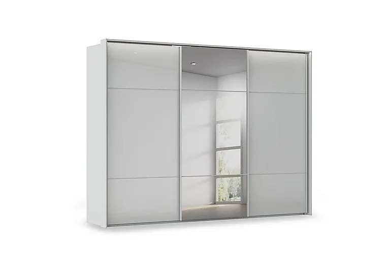 Haven 310cm 3 Door Slider Wardrobe with 2 Glass Doors, 1 Mirror Door and Lights