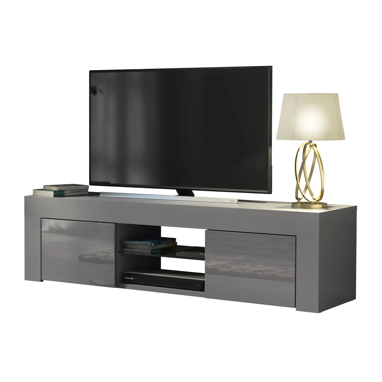 Creative Furniture TV Unit 130cm Modern - Dark Grey with High Gloss Doors 3