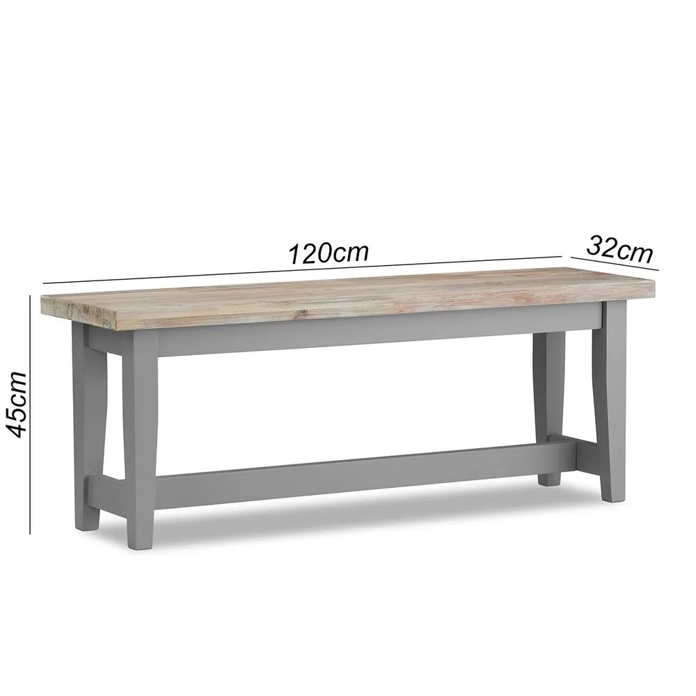 Statement Furniture Florence Solid Acacia Hardwood Dining Bench 120cm in Light Grey 2