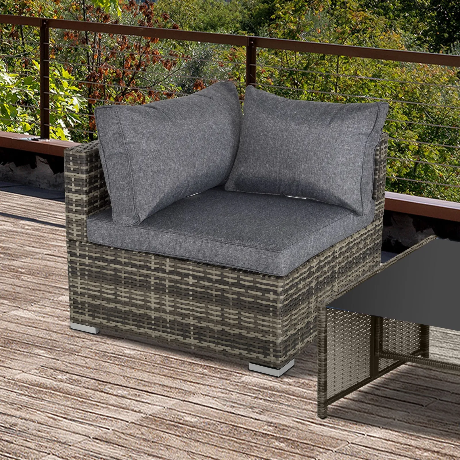 OUTSUNNY Outdoor Garden Furniture Rattan Single Middle Sofa w/ Cushions in Dark Grey 1