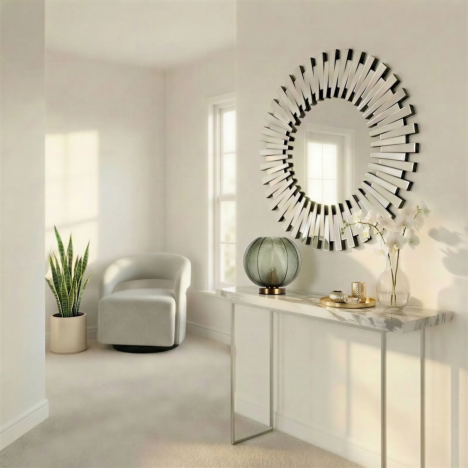 FurnitureboxUK Starburst Medium 80cm 3D Silver Round Sunburst Modern Hallway Bedroom Dining & Living Room Mirror