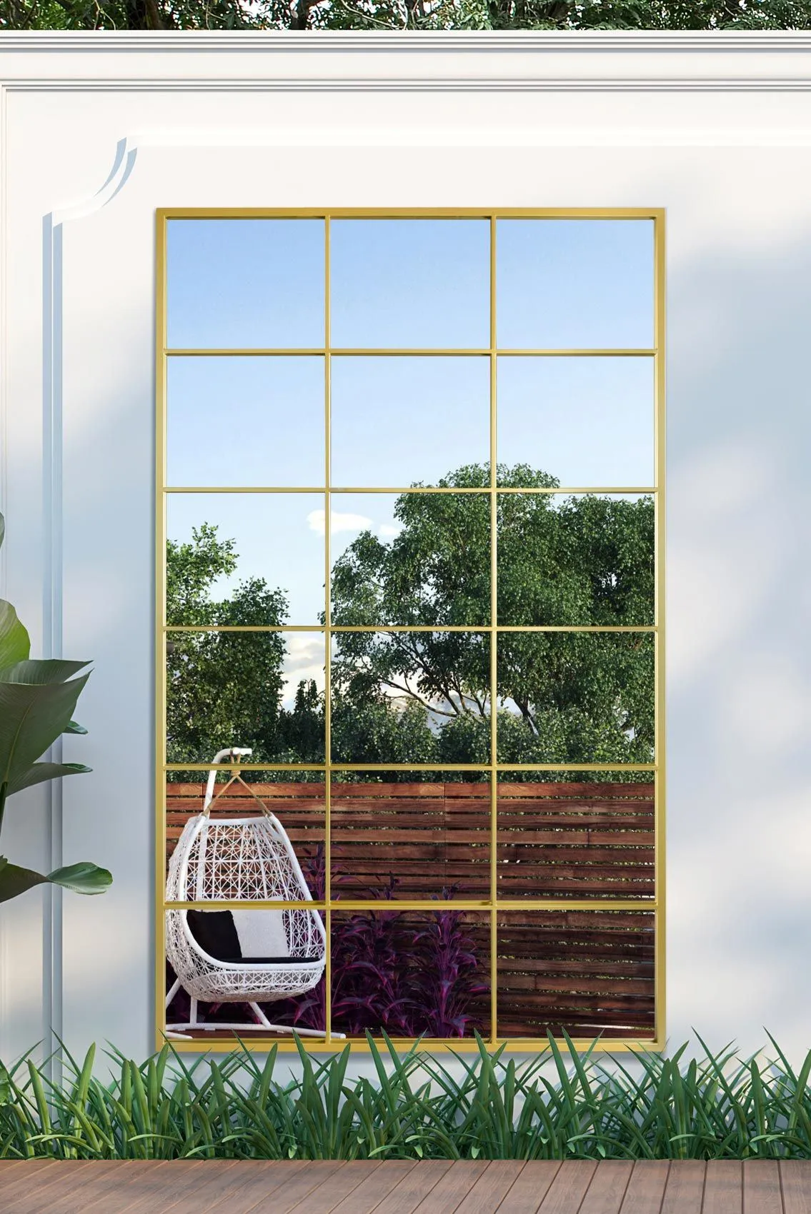 MirrorOutlet Gold Modern Window Garden Wall Mirror 79" X 47" (200CM X 120CM)