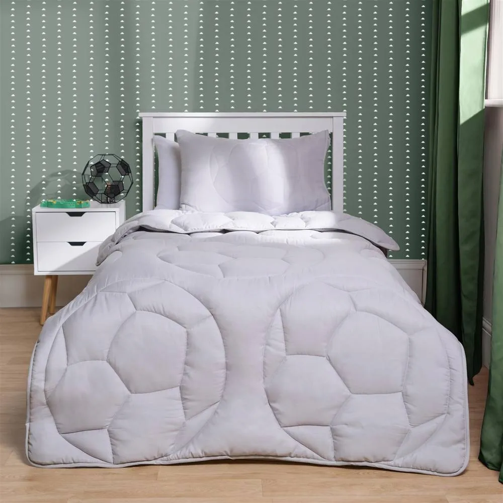 OHS Football Coverless 7.5 Tog Duvet Pillowcase Set Embossed Quilt in Light Grey
