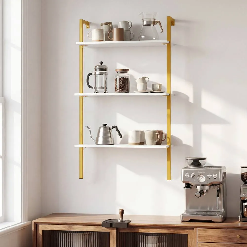 Costway 3-Tier Industrial Wall Mounted Bookshelf Wooden Floating Shelving Unit in White 4