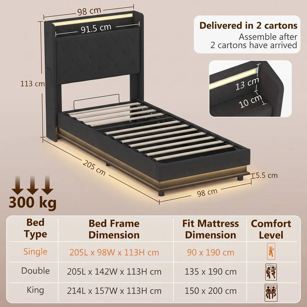 HOMCOM Lift up Storage Bed Frame with RGB LED Lights, 90 x 190cm, Black 3