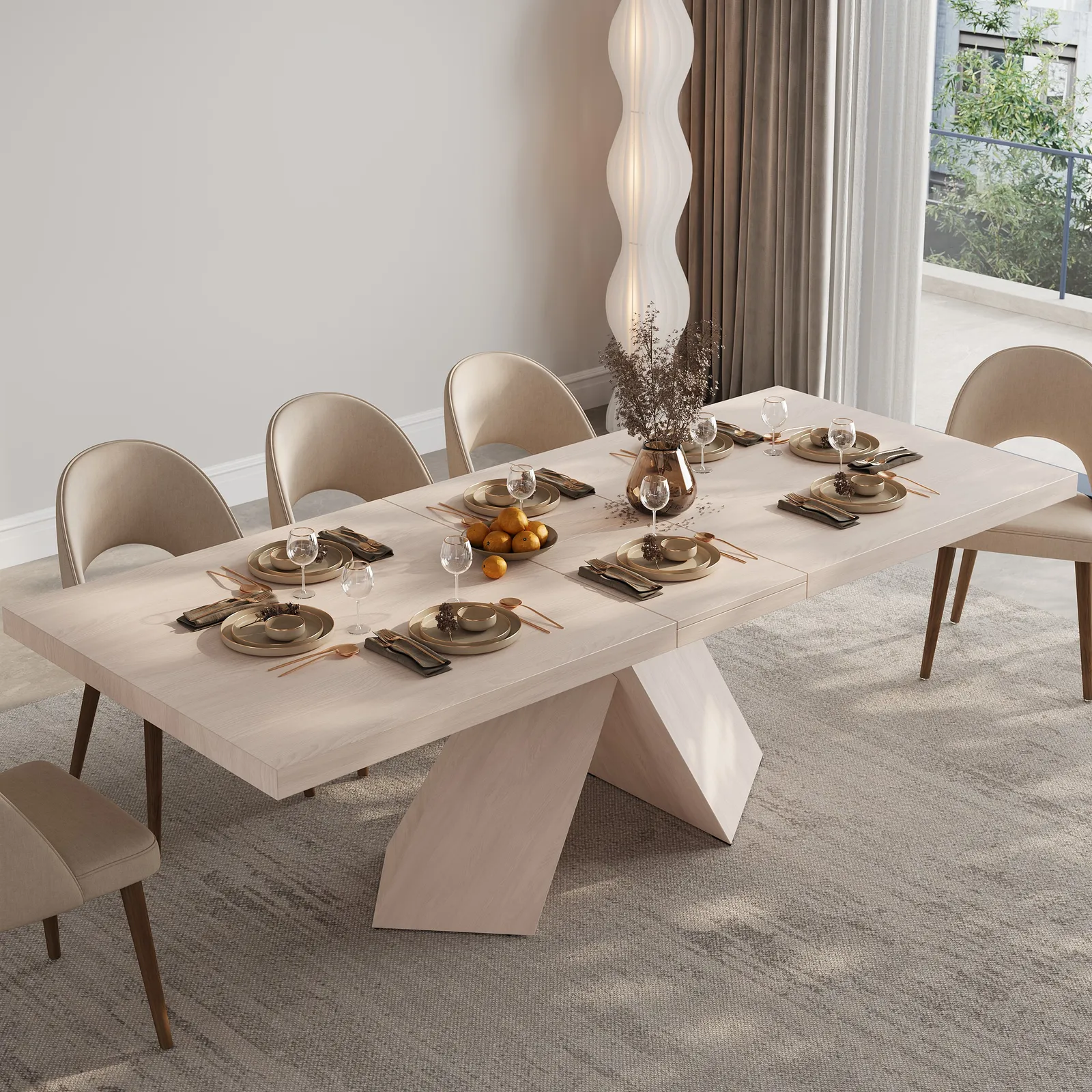 2000mm-2400mm Farmhouse Extendable Whitewash Dining Table Seats 6-8