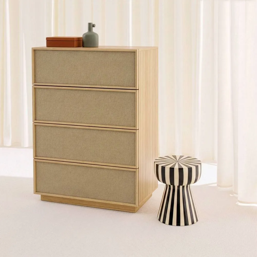 sweeek Chest of 4 drawers with wood decor & fabric in Beige 6