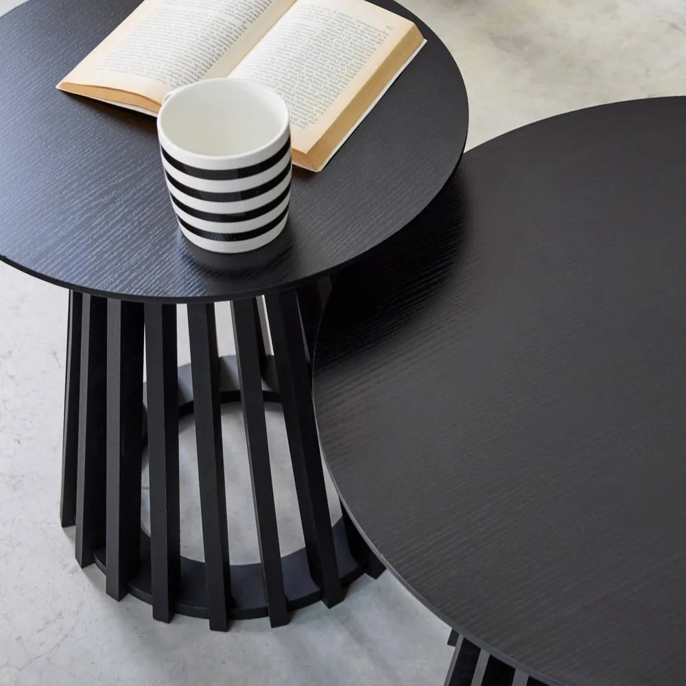 sweeek Pair Of Round Wooden-effect Coffee Tables 40cm & 60cm in Black 6