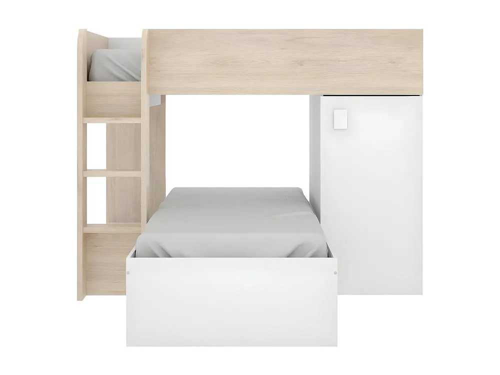 Vente-unique Reversible Corner Bunk Beds - 2 X 90 X 190 Cm - Integrated Storage in Light Oak 2