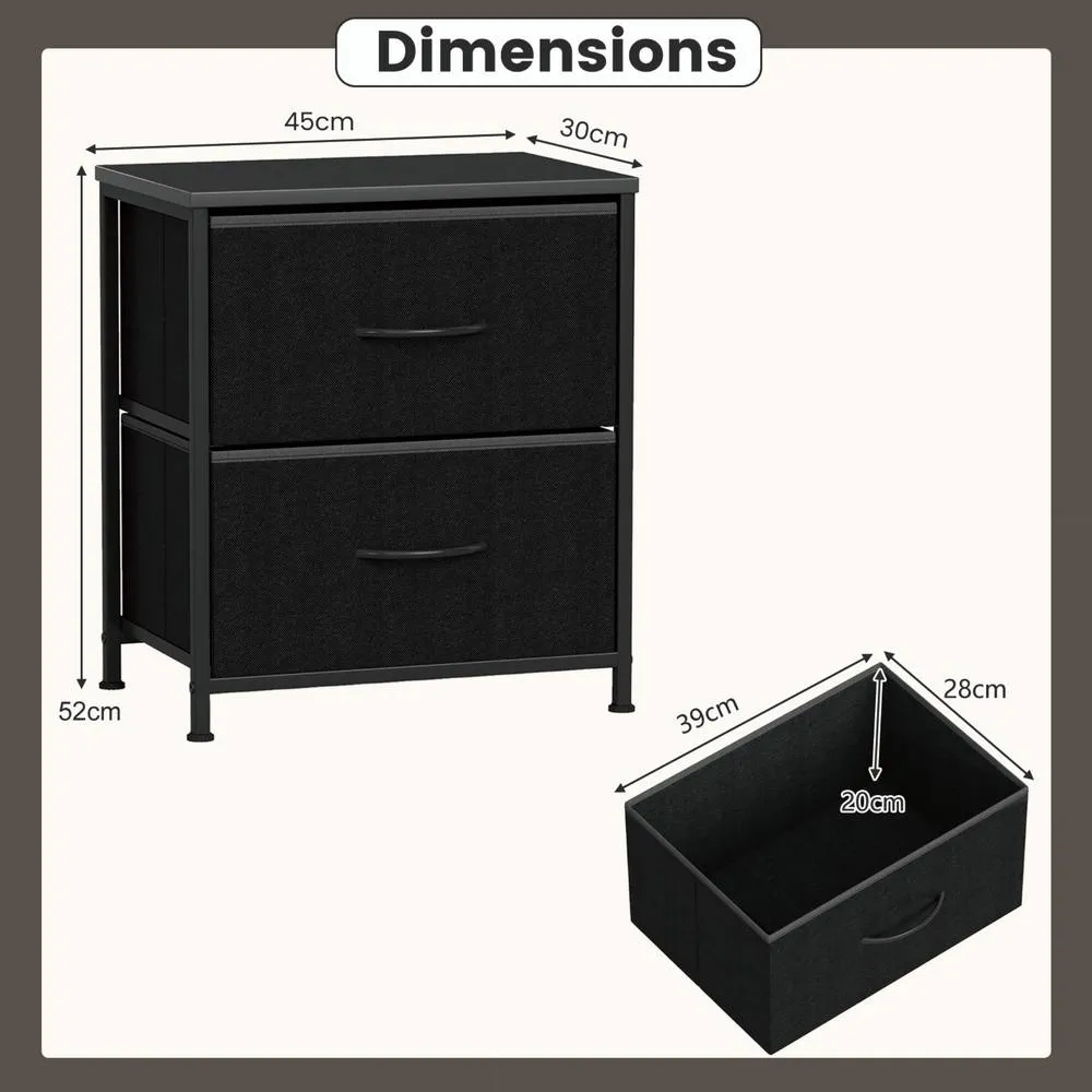 Costway 2PCS Nightstand End Table w/ 2 Fabric Drawers Bedside Table Side Table in Black 2
